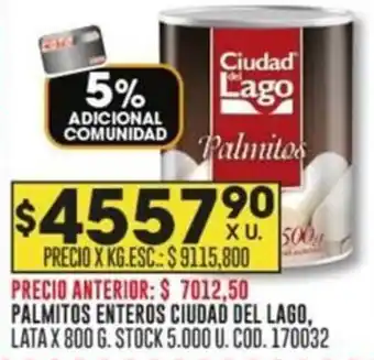 Coto PALMITOS ENTEROS CIUDAD DEL LAGO LATA X 800G oferta