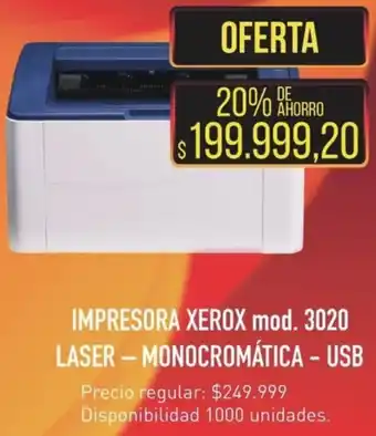 Supermercados Vea IMPRESORA XEROX mod. 3020 LASER - MONOCROMÁTICA - USB oferta