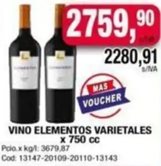 Maxiconsumo VINO ELEMENTOS VARIETALES X 750CC oferta