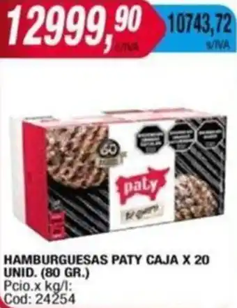 Maxiconsumo HAMBURGUESAS PATY CAJA X 20 UNID oferta