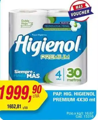 Maxiconsumo PAP. HIG. HIGIENOL PREMIUM 4X30mt oferta