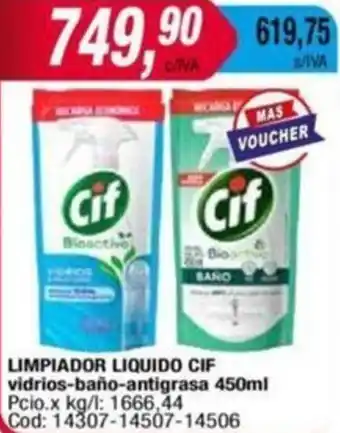 Maxiconsumo LIMPIADOR LIQUIDO CIF vidrios-baño-antigrasa 450ml oferta