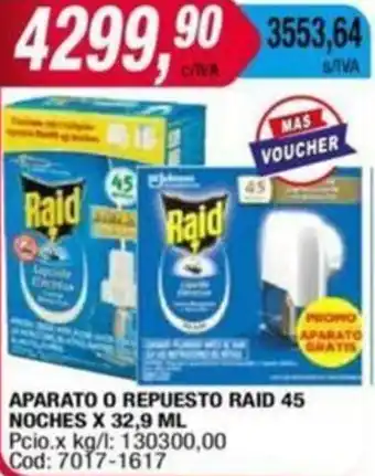 Maxiconsumo APARATO O REPUESTO RAID 45 NOCHES X 32,9ML oferta
