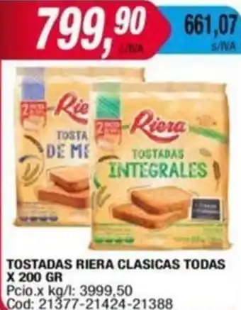 Maxiconsumo TOSTADAS RIERA CLASICAS TODAS X 200GR oferta