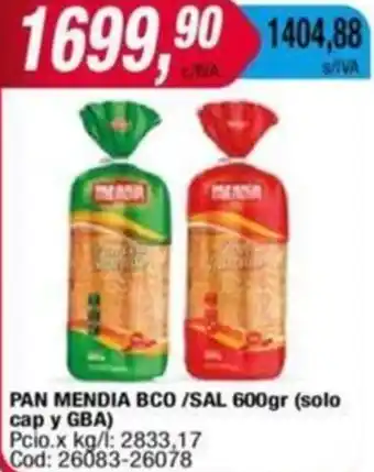 Maxiconsumo PAN MENDIA BCO/SAL 600gr oferta