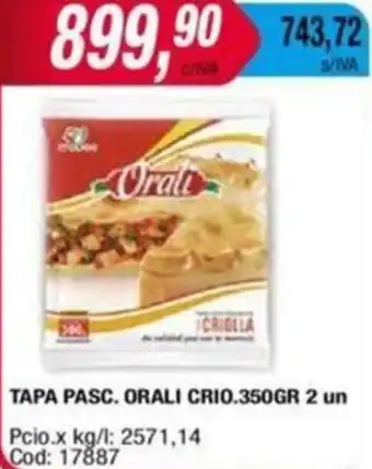 Maxiconsumo TAPA PASC. ORALI CRIO.350GR 2 un oferta