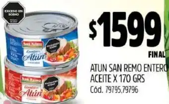 Supermercados Yaguar ATUN SAN REMO ENTERO ACEITE X 170GR oferta