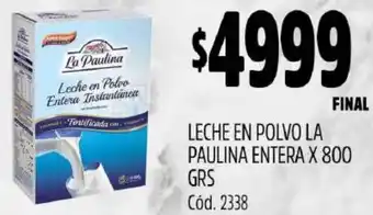 Supermercados Yaguar LECHE EN POLVO LA PAULINA ENTERA X 800GR oferta