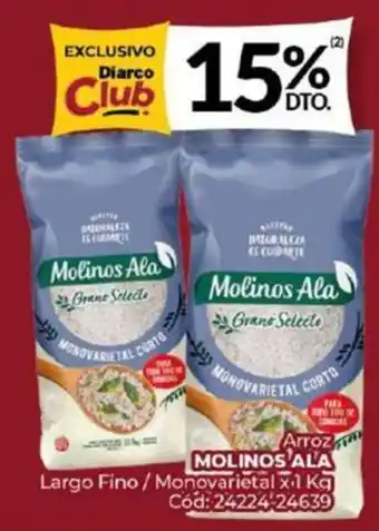 Diarco Arroz MOLINOS ALA Largo Fino / Monovarietal x 1kg oferta