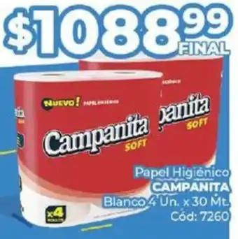 Diarco Papel Higiénico CAMPANITA Blanco 4 Un. x 30 Mt. oferta