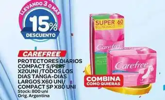 Carrefour Maxi Carefree Protectores Diarios Compact S/Perf x20uni/todoslos Dias Tanga-dias Largos x60 Uni/compact SP x80 Uni oferta