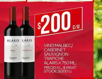 Supermercados DIA Alaris Vino Malbec/Cabernet Sauvignon Trapiche x 750ml oferta
