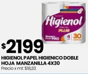 Punto Mayorista HIGIENOL PAPEL HIGIENICO DOBLE HOJA MANZANILLA 4X30 oferta