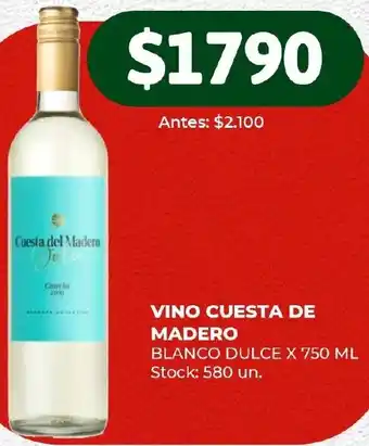Super MAMI VINO CUESTA DE MADERO BLANCO DULCE X 750ML oferta