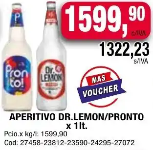 Maxiconsumo APERITIVO DR.LEMON/PRONTO X 1LT oferta