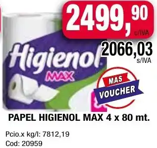 Maxiconsumo PAPEL HIGIENOL MAX 4 x 80 mt oferta