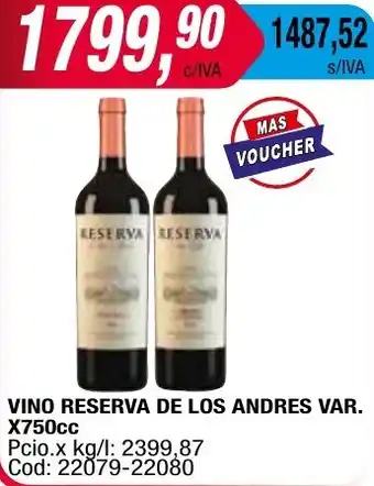 Maxiconsumo VINO RESERVA DE LOS ANDRES VAR. x 750cc oferta