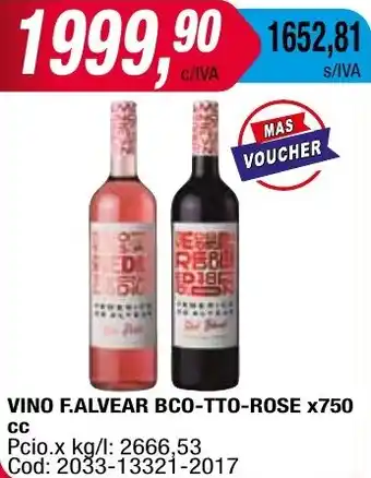 Maxiconsumo VINO F.ALVEAR BCO-TTO-ROSE x 750cc oferta