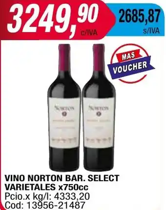 Maxiconsumo VINO NORTON BAR. SELECT VARIETALES x 750cc oferta