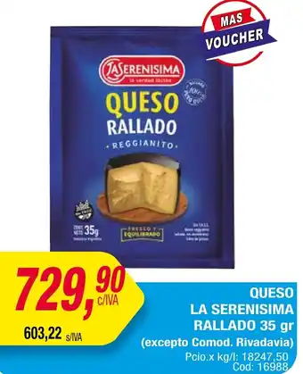 Maxiconsumo QUESO LA SERENISIMA RALLADO 35gr oferta