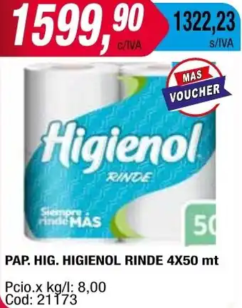 Maxiconsumo PAP. HIG. HIGIENOL RINDE 4X50mt oferta