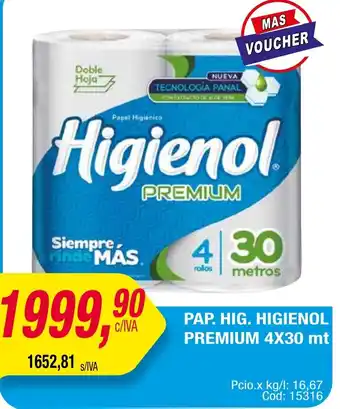 Maxiconsumo PAP. HIG. HIGIENOL PREMIUM 4X30 mt oferta