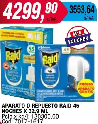 Maxiconsumo APARATO O REPUESTO RAID 45 NOCHES X 32,9ML oferta