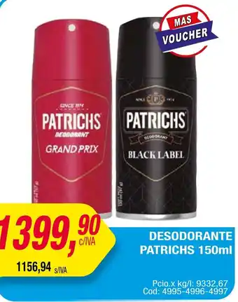Maxiconsumo DESODORANTE PATRICHS 150ml oferta