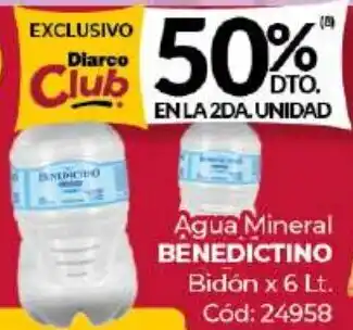Diarco Agua Mineral BENEDICTINO Bidón x 6lt oferta