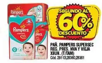 Supermercados Yaguar Pampers Pañales Supersec Reg. Pres. Nva Y Vigja x8un. (t-tam) oferta