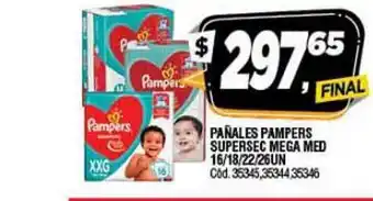 Supermercados Yaguar Pampers Pañales Supersec Mega Med 16/18/22/26un oferta