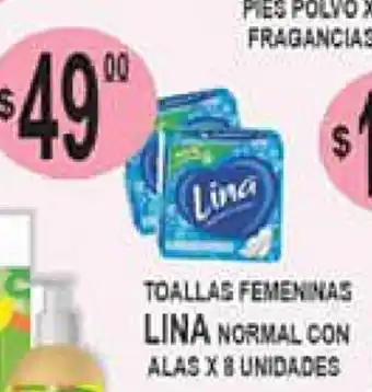 Delfin Supermercados Lina Toallas femeninas Normal Co Alas x 8 un oferta