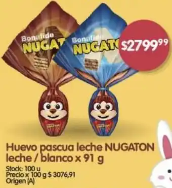 Supermercados Buenos Días Huevo pascua leche NUGATON leche/blanco x 91g oferta