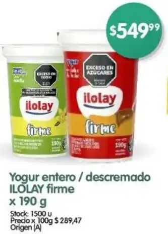 Supermercados Buenos Días Yogur entero/descremado ILOLAY firme X 190G oferta