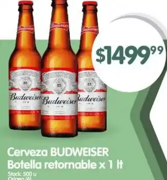 Supermercados Buenos Días Cerveza BUDWEISER Botella retornable x 1It oferta