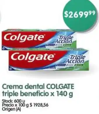 Supermercados Buenos Días Crema dental COLGATE triple beneficio x 140 g oferta