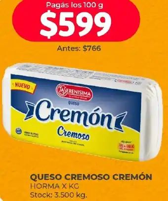Supermercados Tadicor QUESO CREMOSO CREMÓN HORMA X KG oferta