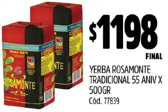 Supermercados Yaguar YERBA ROSAMONTE TRADICIONAL 55 ANIV X 500GR oferta