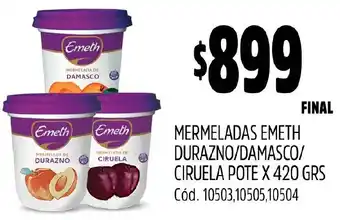 MERMELADAS EMETH DURAZNO/DAMASCO/ CIRUELA POTE X 420GR