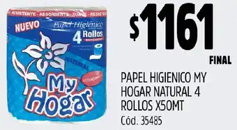 Supermercados Yaguar PAPEL HIGIENICO MY HOGAR NATURAL 4 ROLLOS X 50MT oferta