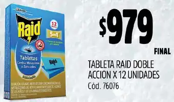 Supermercados Yaguar TABLETA RAID DOBLE ACCION X 12 UNIDADES oferta