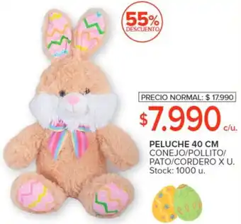 PELUCHE 40 CM CONEJO/POLLITO/ PATO/CORDERO X U