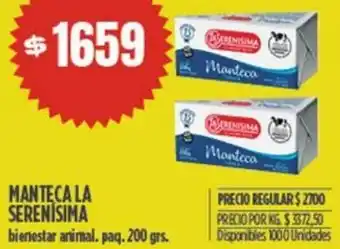 Supermercados Vea MANTECA LA SERENÍSIMA 200gr oferta