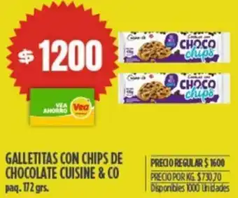 Supermercados Vea GALLETITAS CON CHIPS DE CHOCOLATE CUISINE & CO paq. 172gr oferta