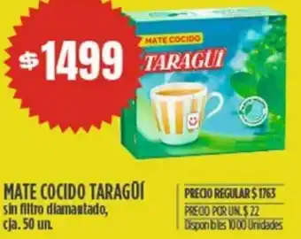 Supermercados Vea MATE COCIDO TARAGÜÍ sin filtro diamantado, cja. 50un oferta