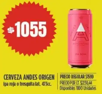 Supermercados Vea CERVEZA ANDES ORIGEN ipa roja o fresquita lat. 473cc. oferta