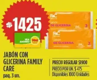 Supermercados Vea JABÓN CON GLICERINA FAMILY CARE paq. 3 un oferta