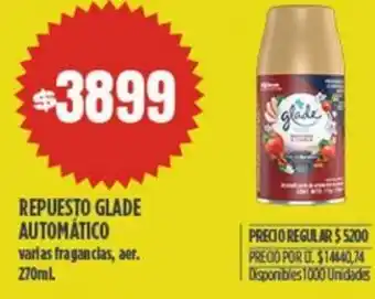 Supermercados Vea REPUESTO GLADE AUTOMÁTICO varias fragancias, aer. 270ml oferta