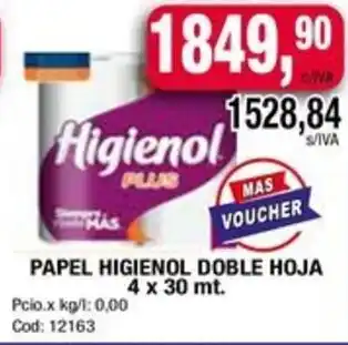 Maxiconsumo PAPEL HIGIENOL DOBLE HOJA 4 x 30mt oferta