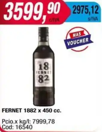 Maxiconsumo FERNET 1882 x 450cc oferta